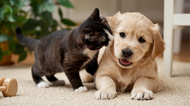 a photo of a baby cat and a baby dog playing toget NQ3nnVHMQWat1Npn4 41BA FlmTaUWOTT6juIJKFkRbQA